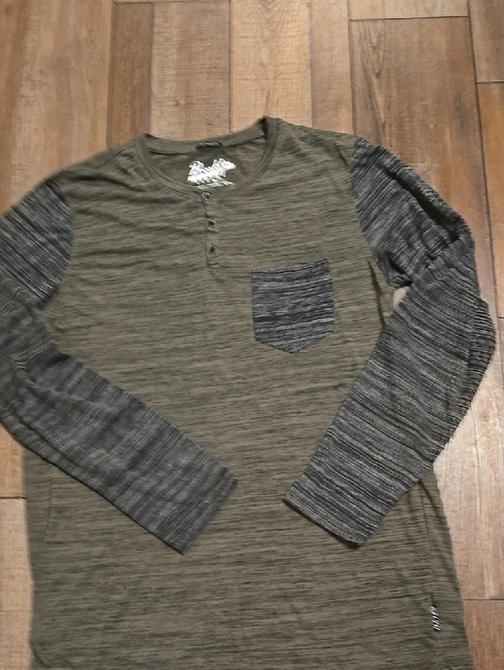 Brooklyn Cloth Olive Green Henley Long Sleeve with Gray Contrast